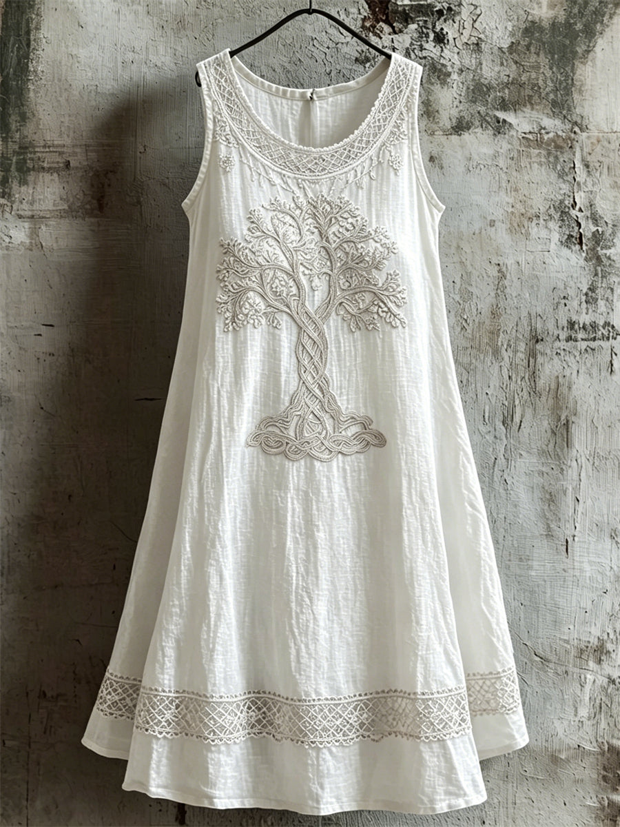 Robe débardeur en lin pour femme, motif viking de l’Arbre de Vie et motifs celtiques