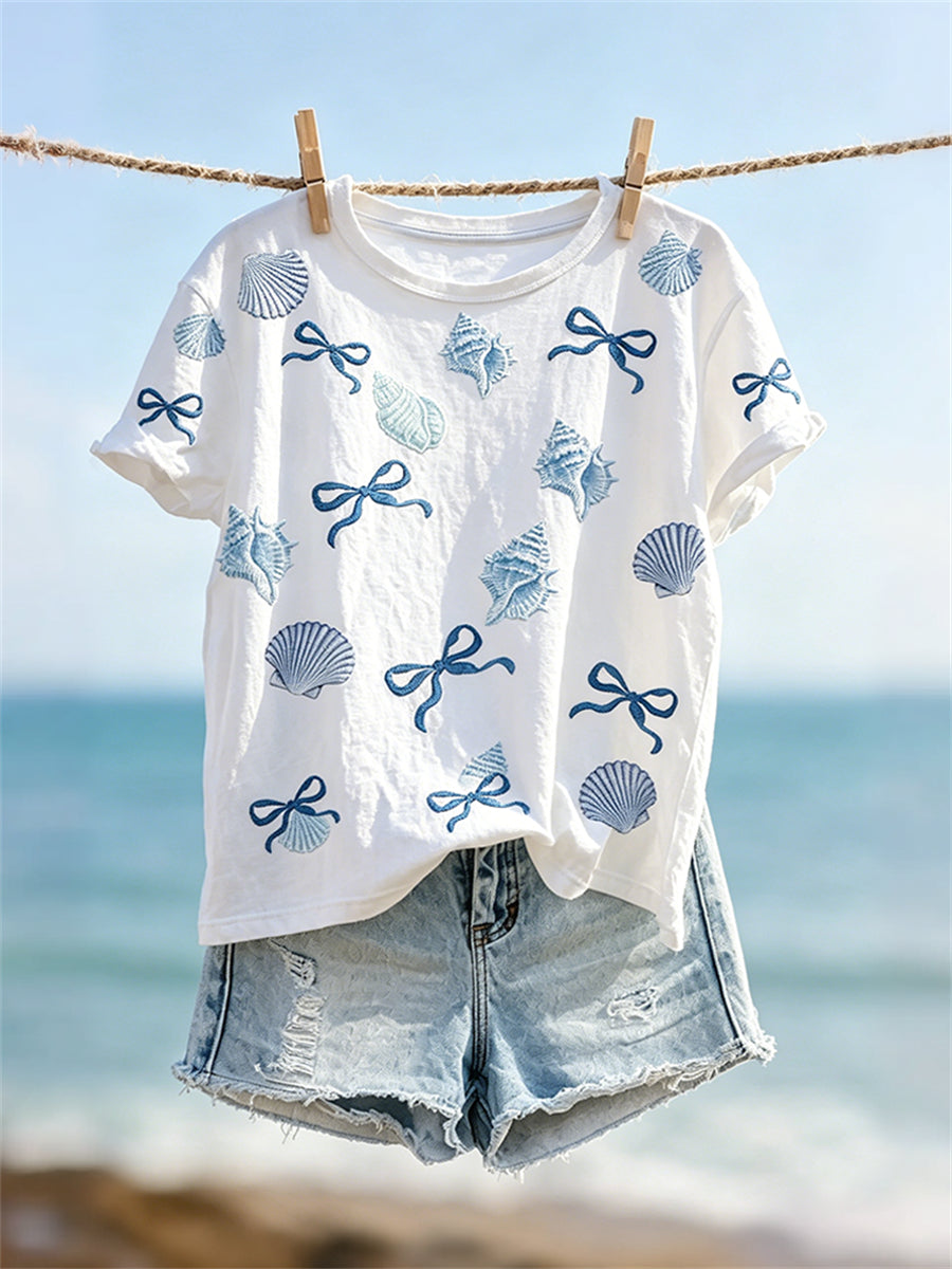 T-shirt Femme Motif Nœud Coquillages & Conques Manches Courtes