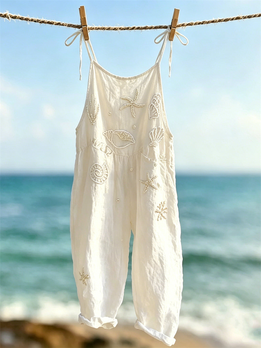 Femmes Classy Starfish & Sea Coquillages Perlé Art Imprimer Casual Jumpsuit
