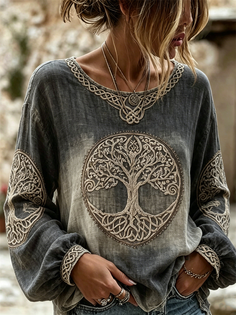 Chemise Femme Viking Tree of Life Celtic Knot Gradient Print Coton-Lin