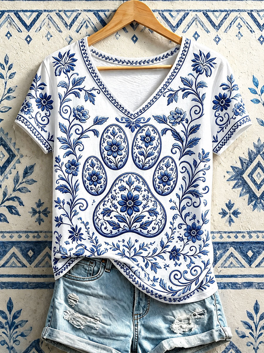 T-Shirts à col en V à imprimé floral pour femmes
