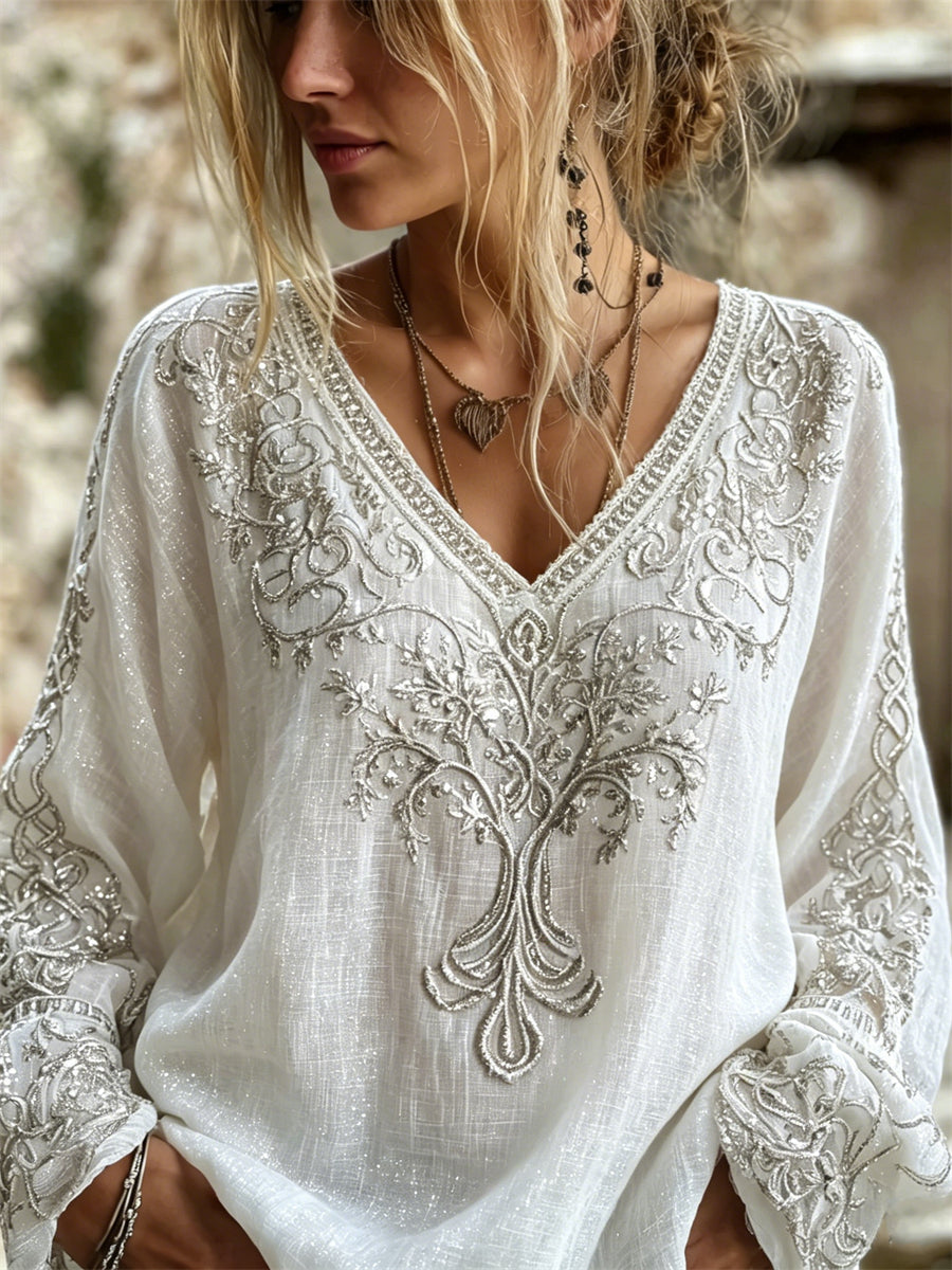 Chemise Femme Classy Silver Viking Tree of Life Glitter Print Coton-Lin