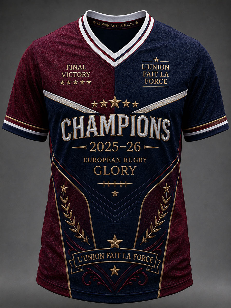 T-shirt à col en V pour hommes, championnat consécutif