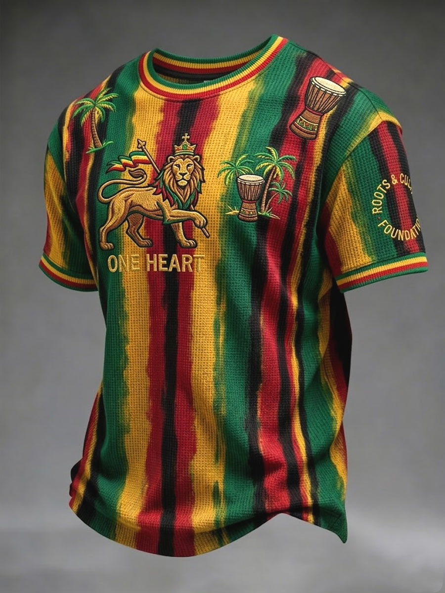 Rétro Reggae Abstrait Stripe Casual Waffle Weave T-shirt