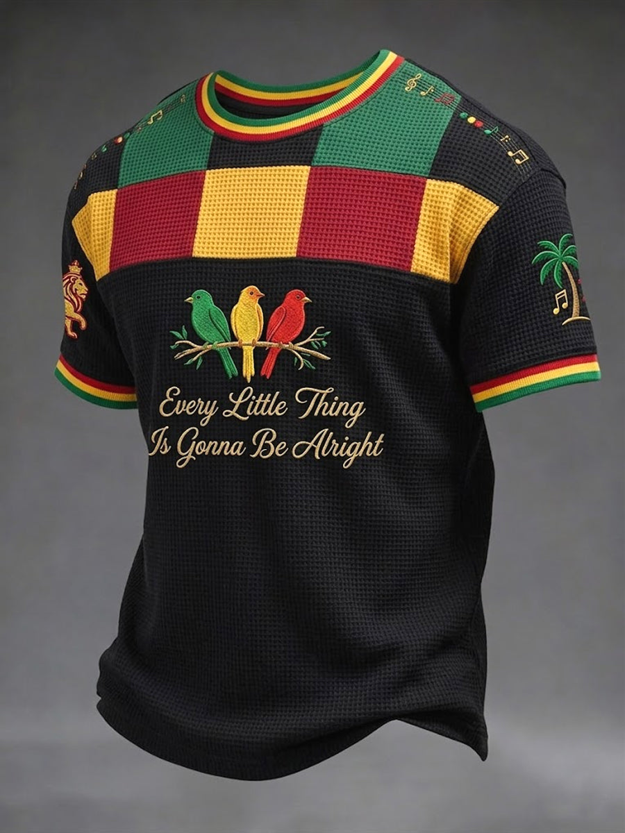 Rétro Reggae géométrique décontracté Waffle-Weave T-Shirt