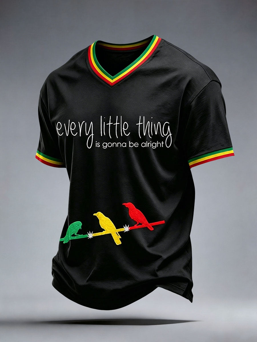 T-shirt à col en V imprimé Reggae Music Art pour hommes