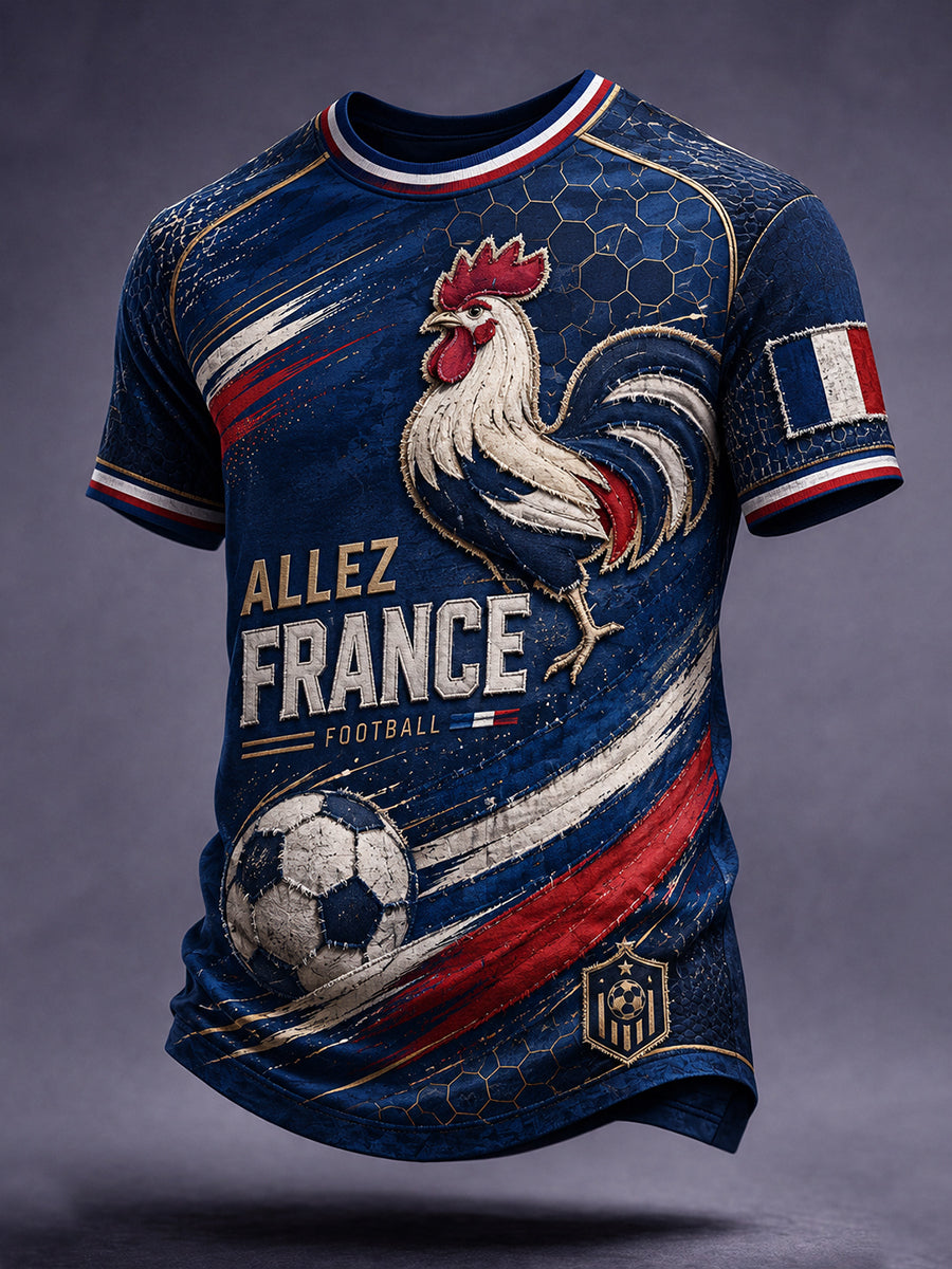 T-shirt décontracté avec impression d’art fan de football français rétro