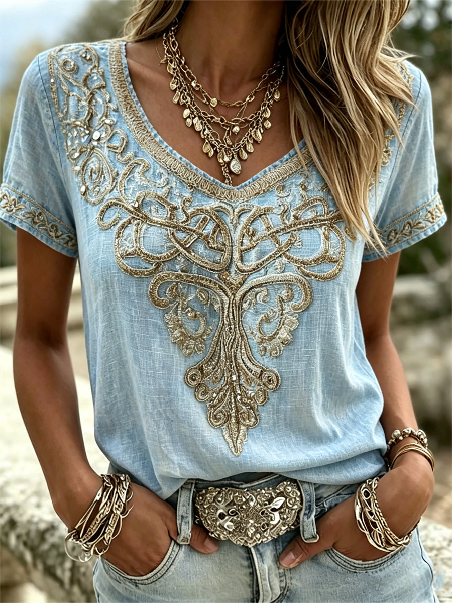 T-shirt femme Vintage Viking Celtic Tree of Life Art Print lin manches courtes