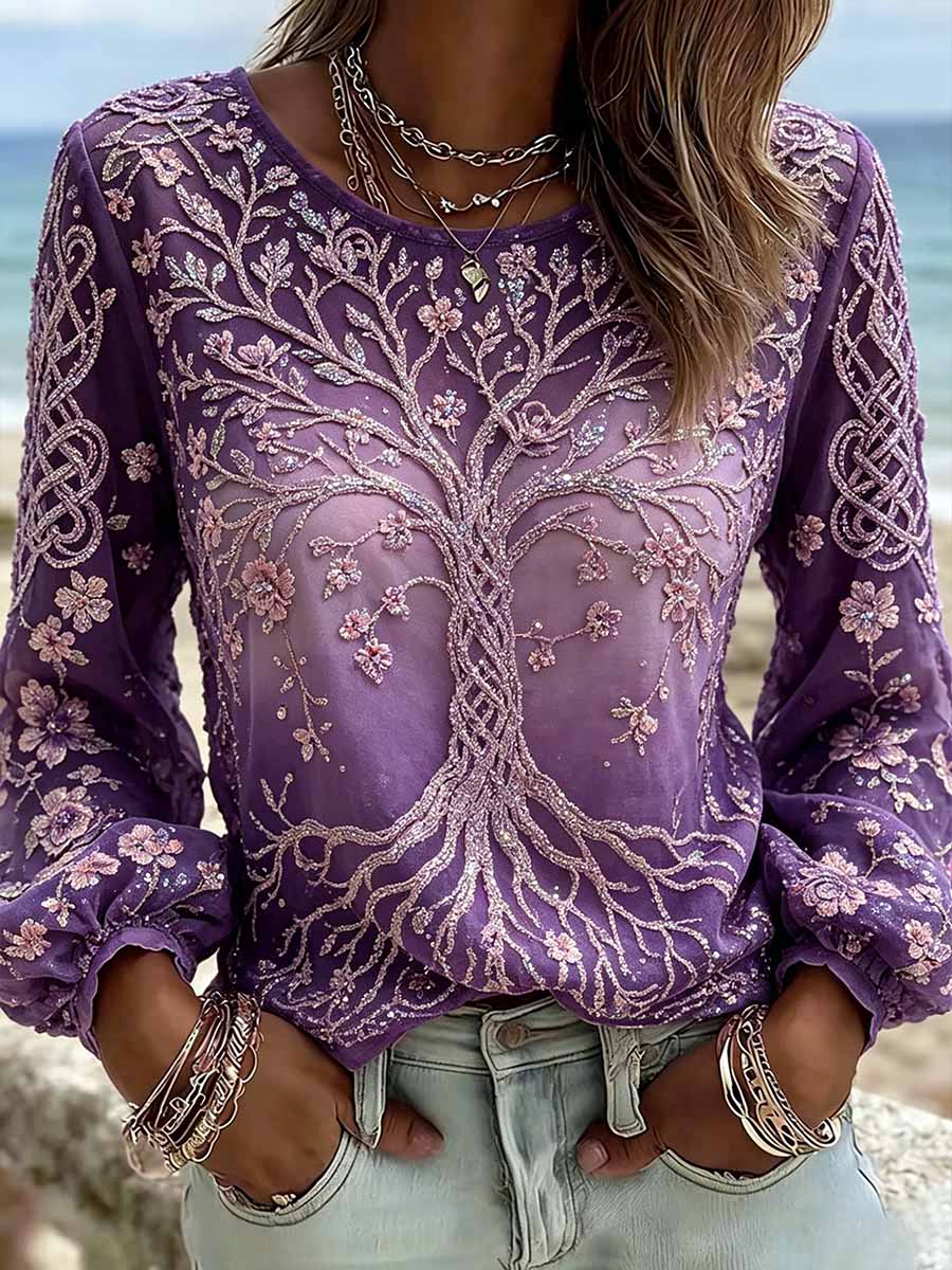 T-shirt décontracté pour femme, romantique, motif viking de l’Arbre de Vie