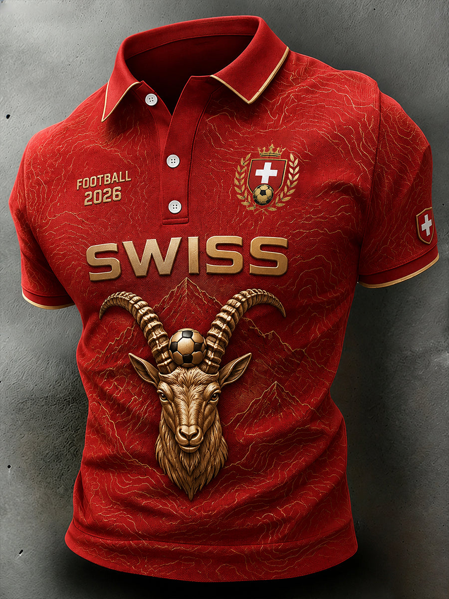 Polo à manches courtes pour homme avec éléments imprimés football et chèvre