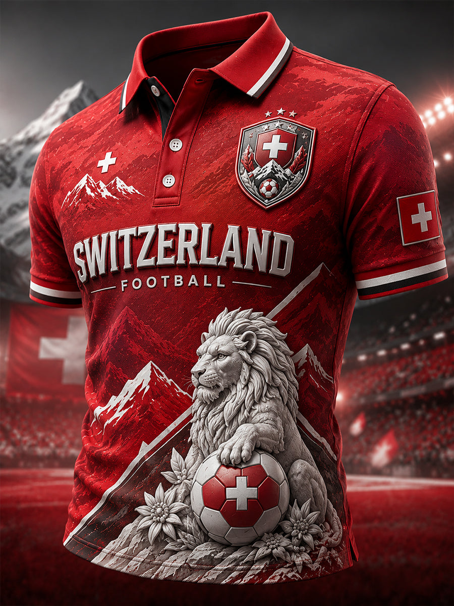 Polo à manches courtes pour homme avec imprimé lion de football
