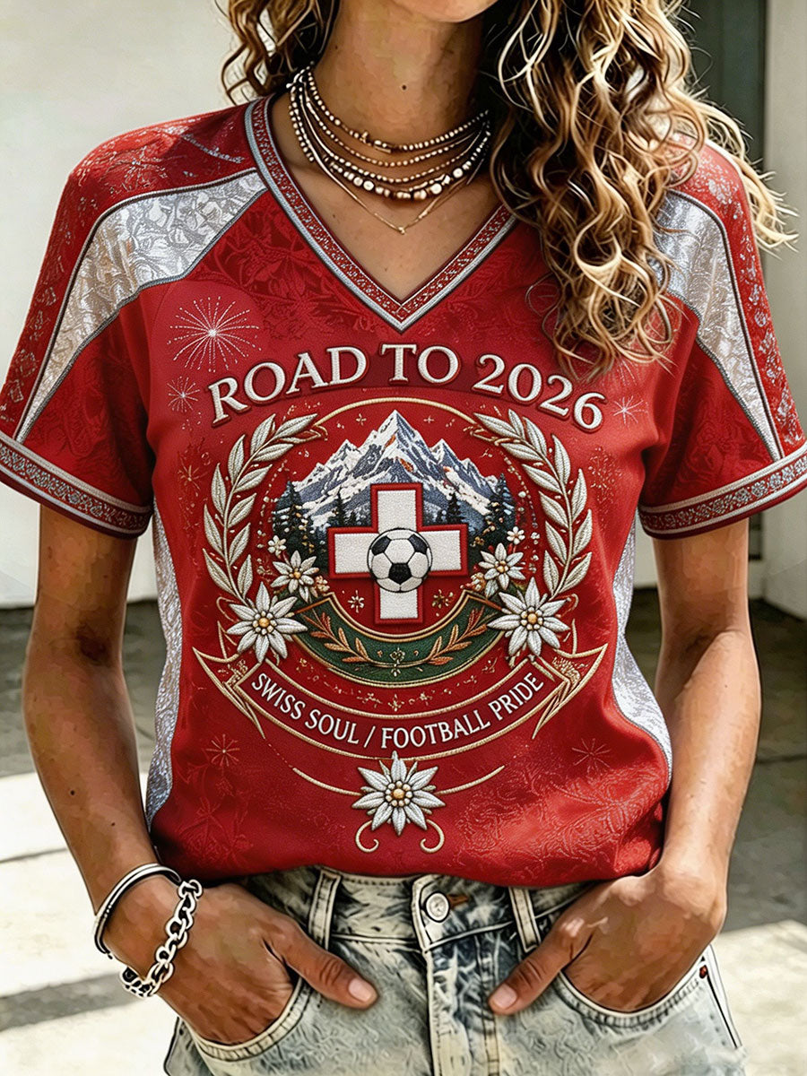 T-shirt Femme Swiss Football Lover Art Imprimé