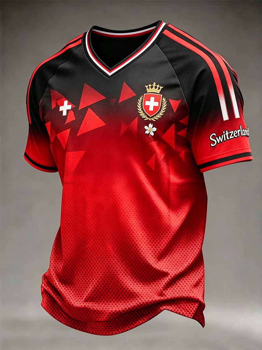 T-shirt décontracté à imprimé de football suisse pour hommes