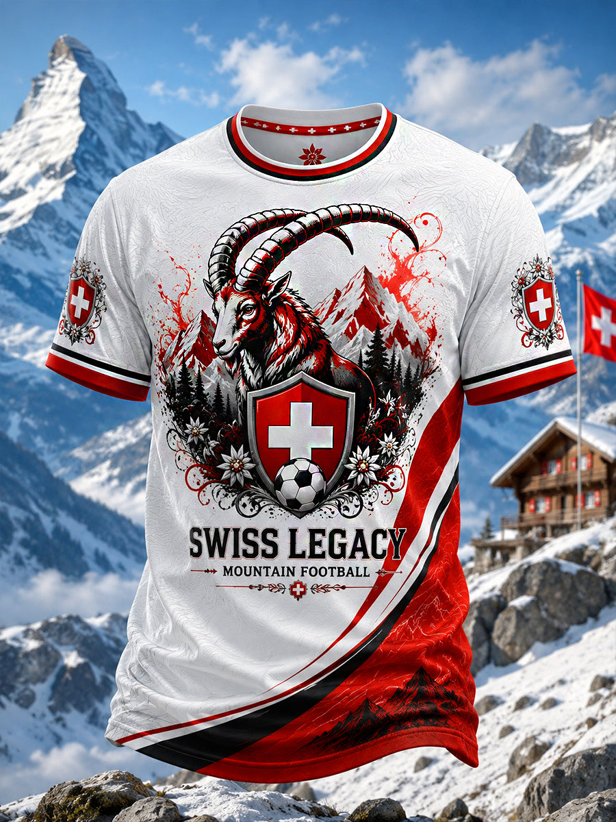 Maillot décontracté avec impression d’art fan de football suisse rétro
