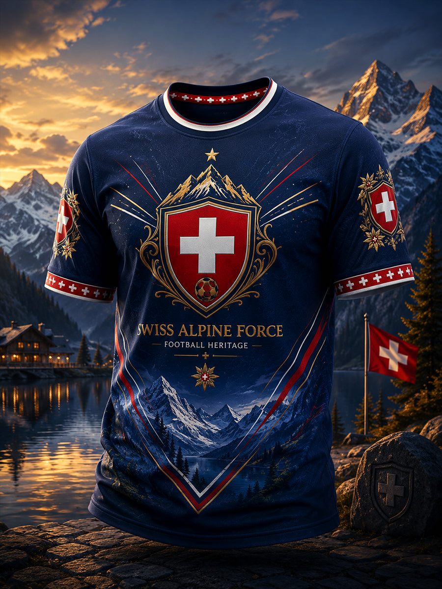 Maillot décontracté avec impression d’art fan de football suisse rétro