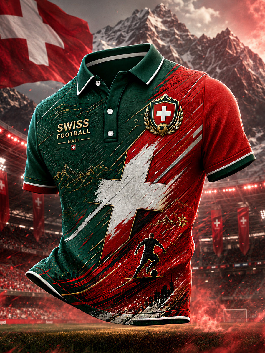 Maillot décontracté avec impression d’art fan de football suisse rétro