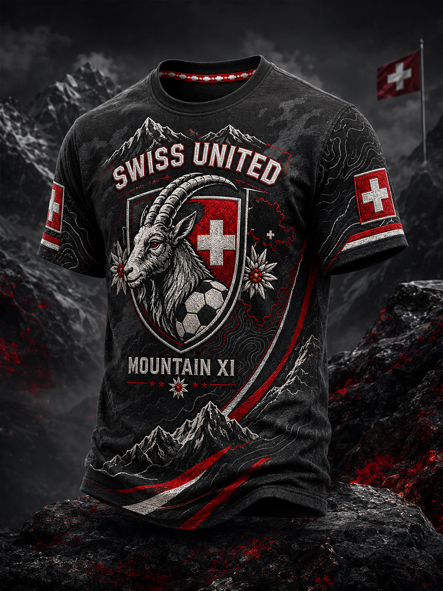 Maillot décontracté avec impression d’art fan de football suisse rétro
