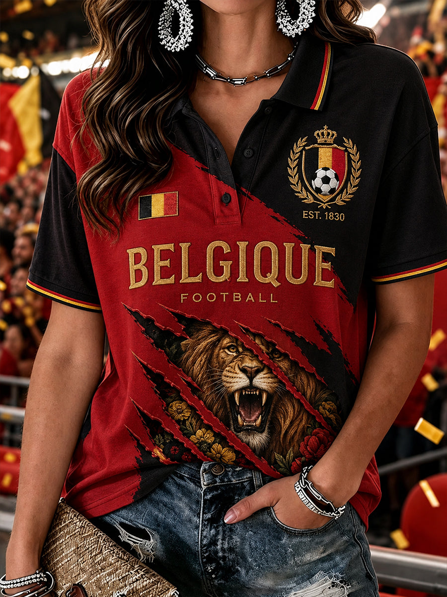 Polo femme à manches courtes avec imprimé footballistique