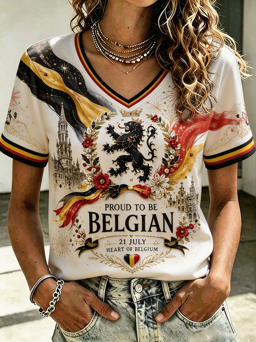 T-shirt imprimé du 21 juillet de la fête nationale belge des femmes