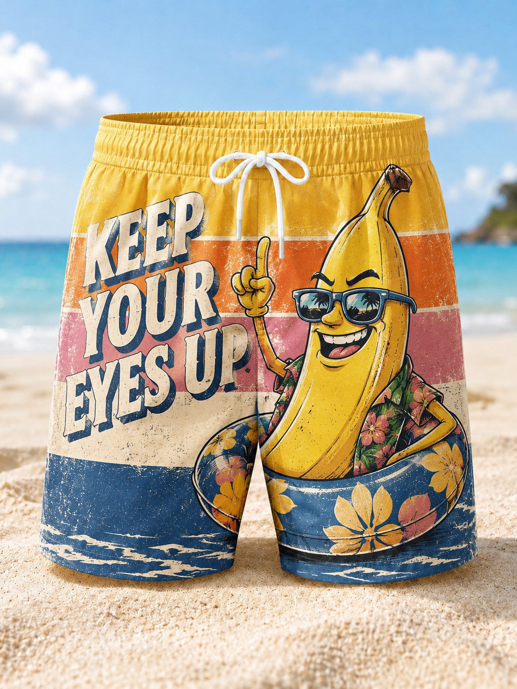 Short de plage imprimé «KEEP YOUR EYES UP» pour homme