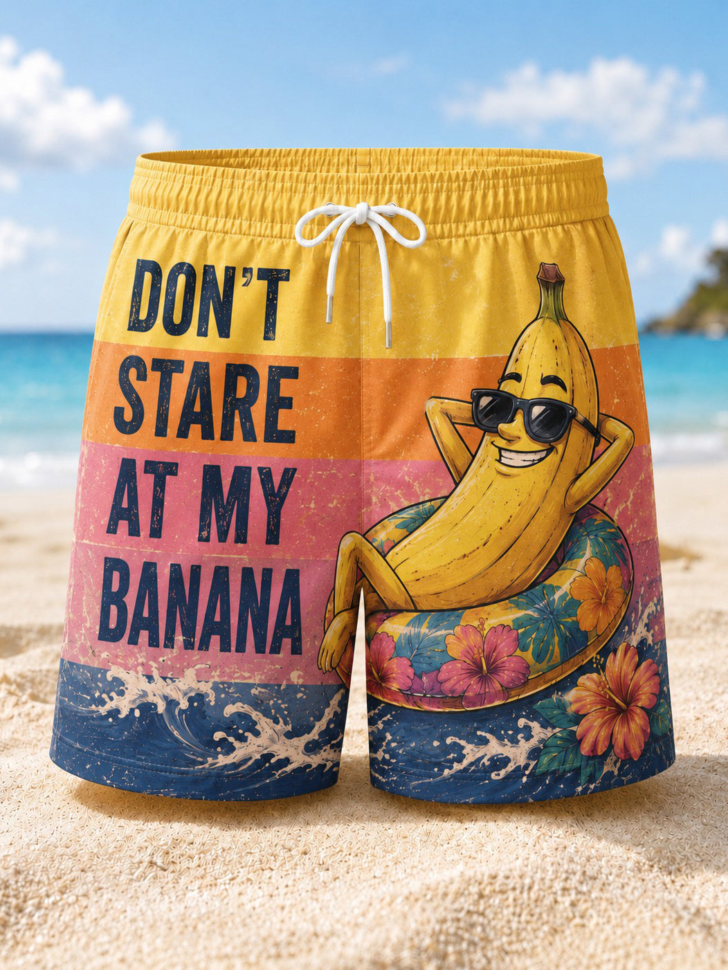 Short de plage imprimé pour homme «N’observez pas ma banane»