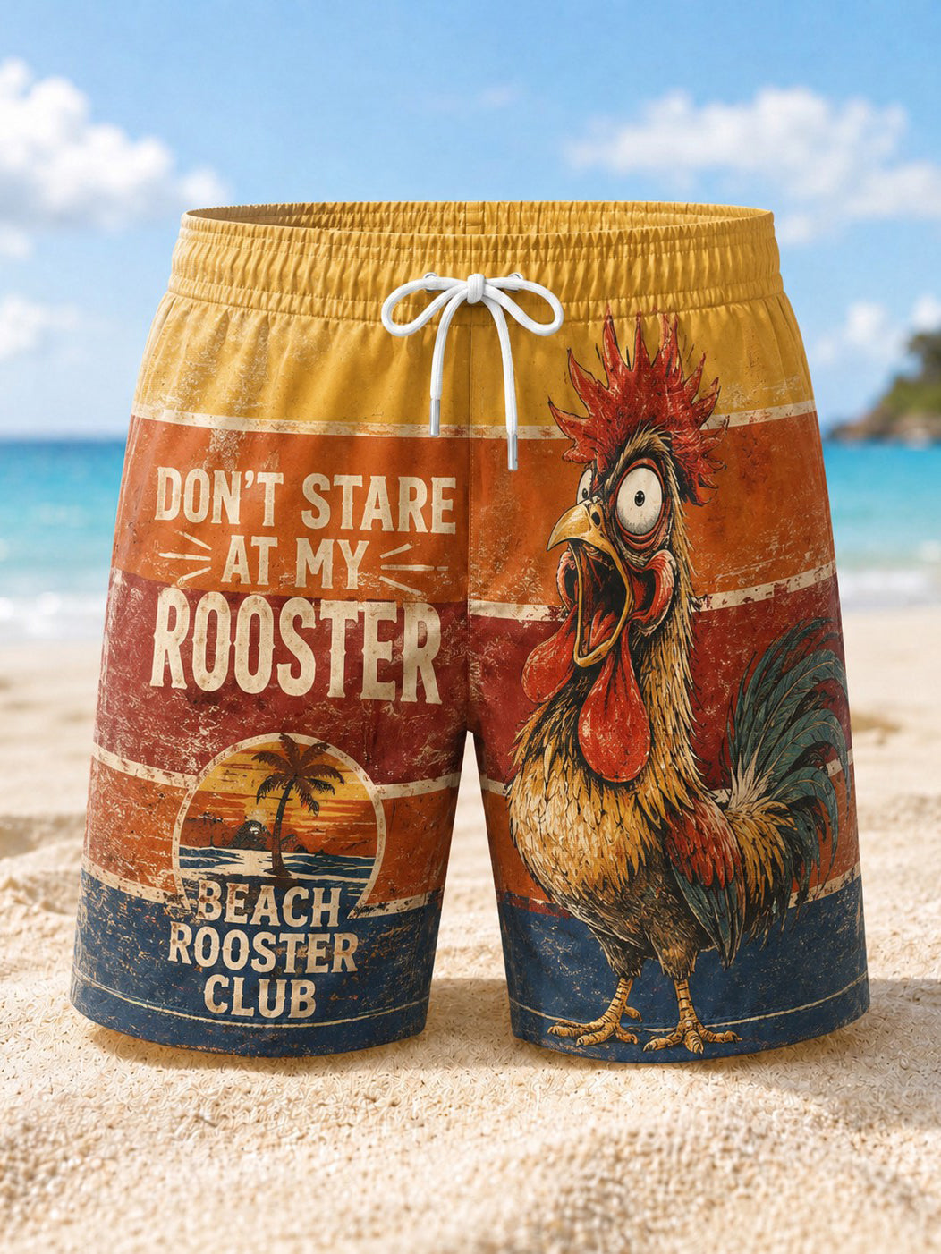 Shorts de plage pour hommes avec impression «Ne fixez pas mon coq»