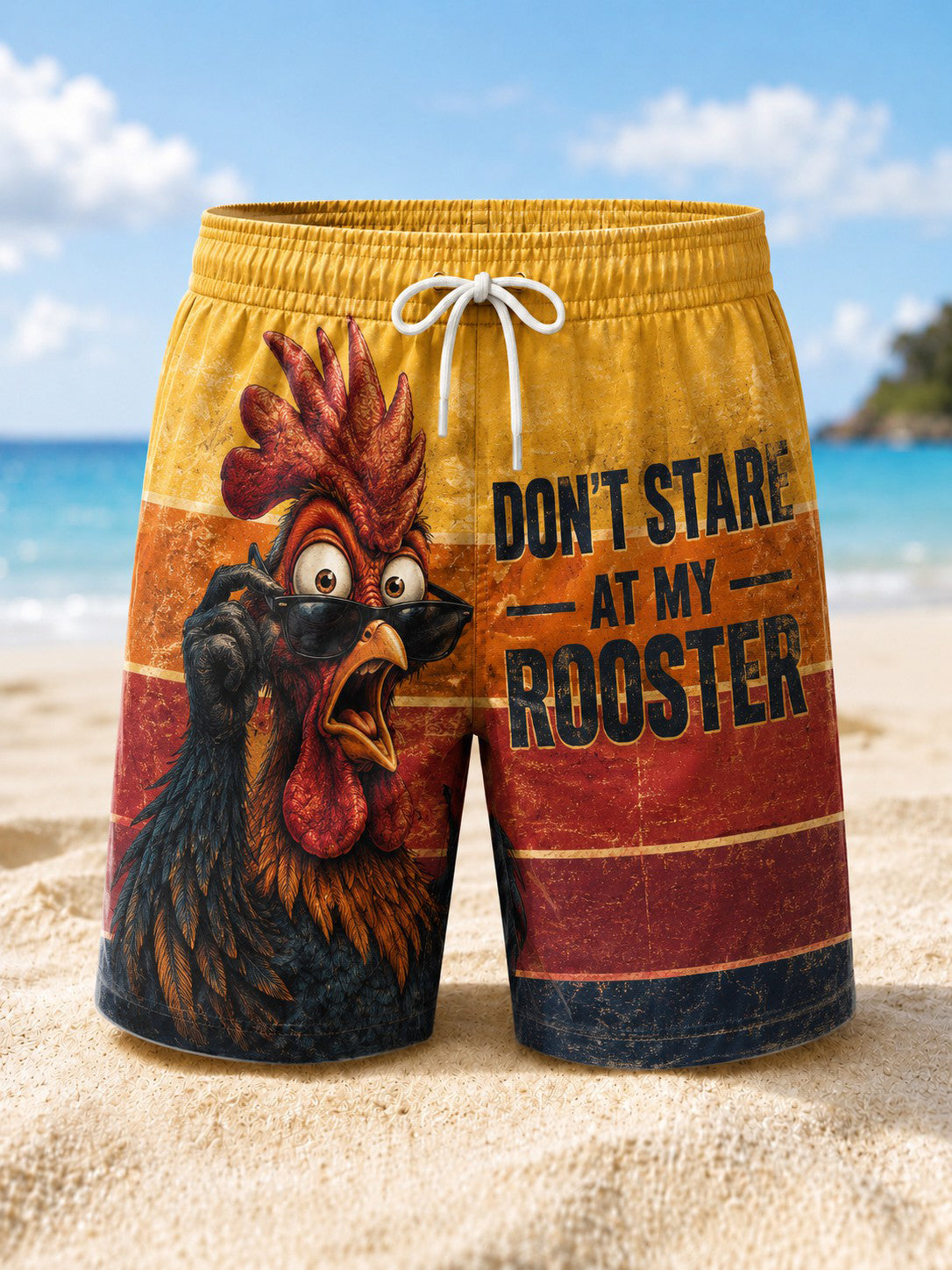 Short de plage imprimé DON'T STARE AT MY ROOSTER Homme