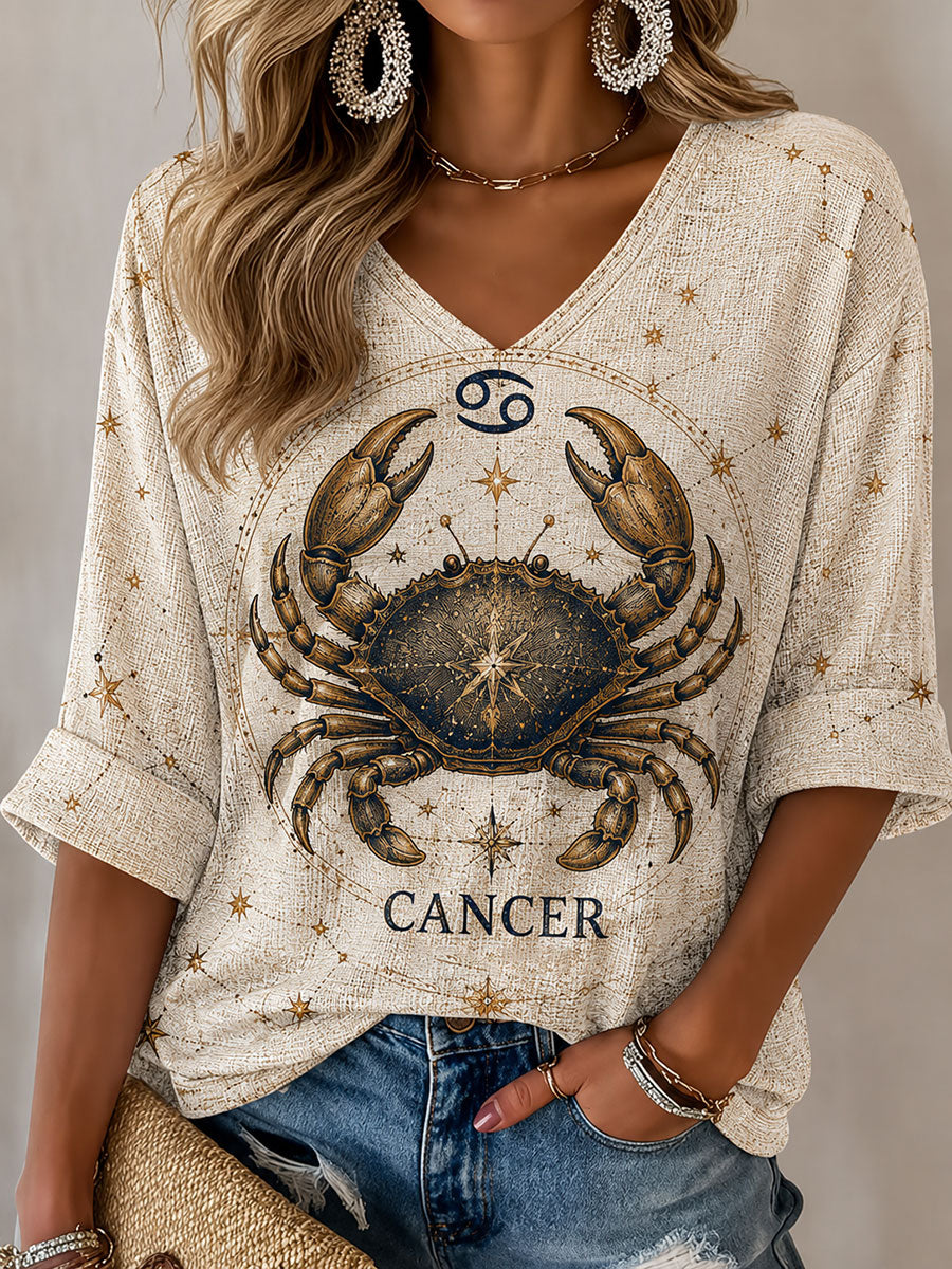 T-shirt décontracté de style rétro sur le thème de l'horoscope du cancer des femmes