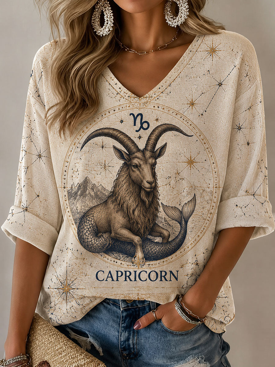 T-shirt décontracté capricorne pour femme sur le thème de l'horoscope rétro