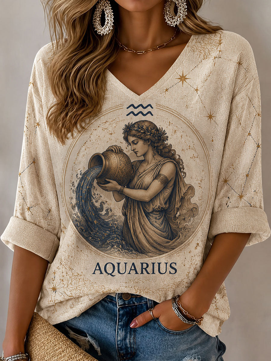 T-shirt décontracté de style rétro sur le thème du Verseau Horoscope des femmes