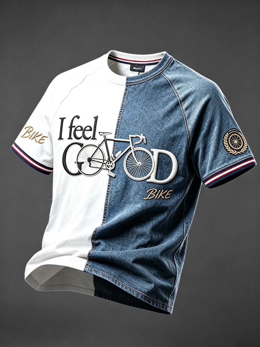 T-shirt décontracté à imprimé patchwork en denim pour hommes Tour de France 2026