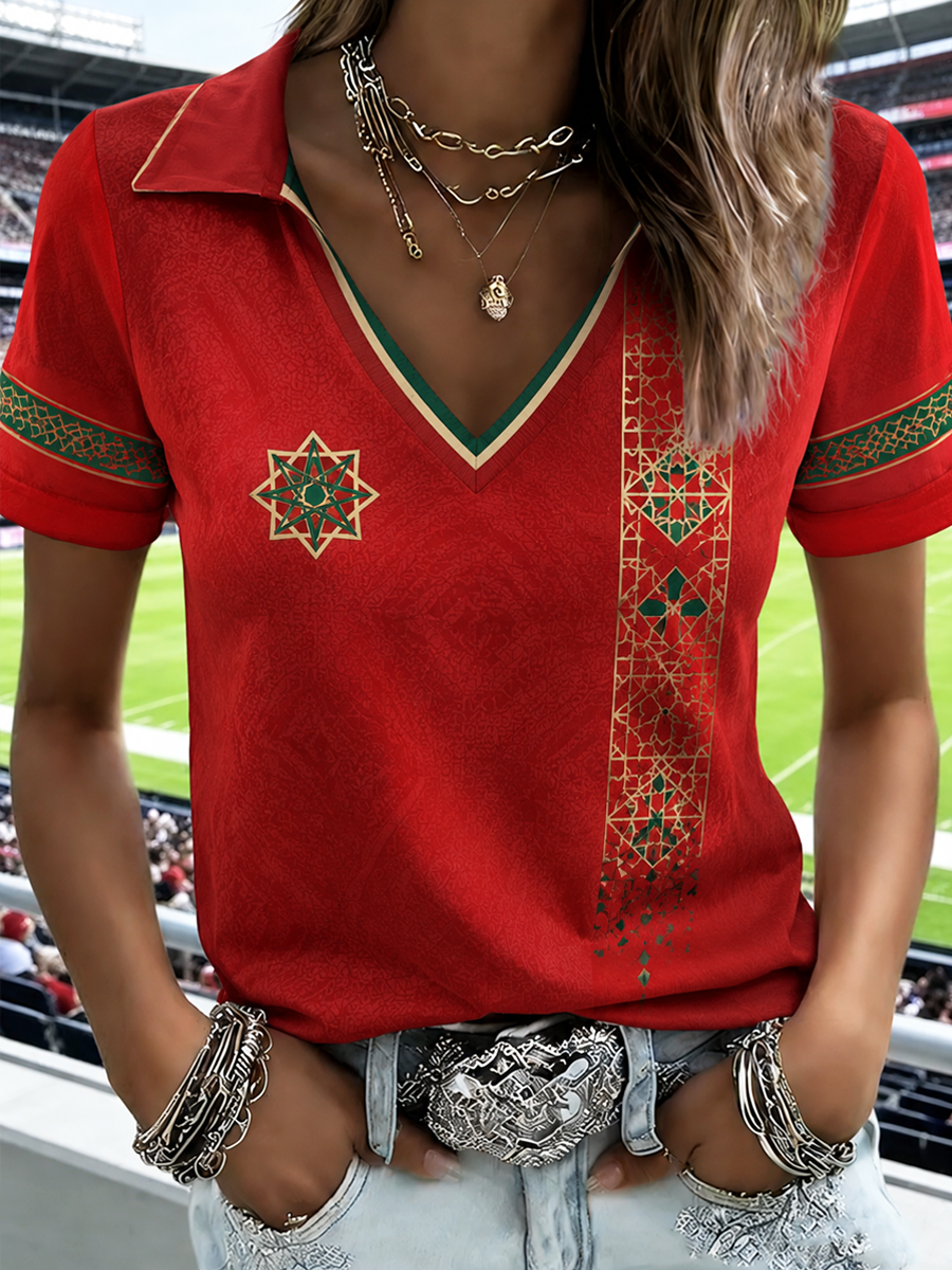 T-shirt à manches courtes imprimé football du Maroc pour femme