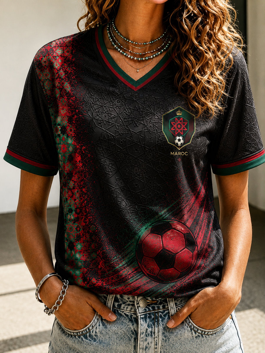 T-shirt à manches courtes imprimé football du Maroc pour femme