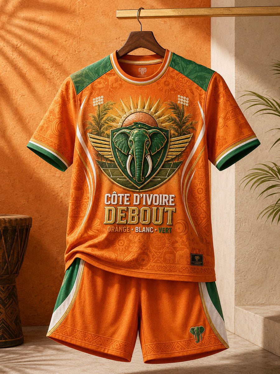 Ensembles imprimés artistiques pour amateurs de football de Côte d’Ivoire, pour hommes