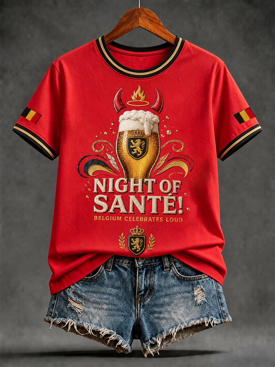 T-shirt imprimé d’art aux couleurs de la Belgique pour la fête nationale, modèle femme