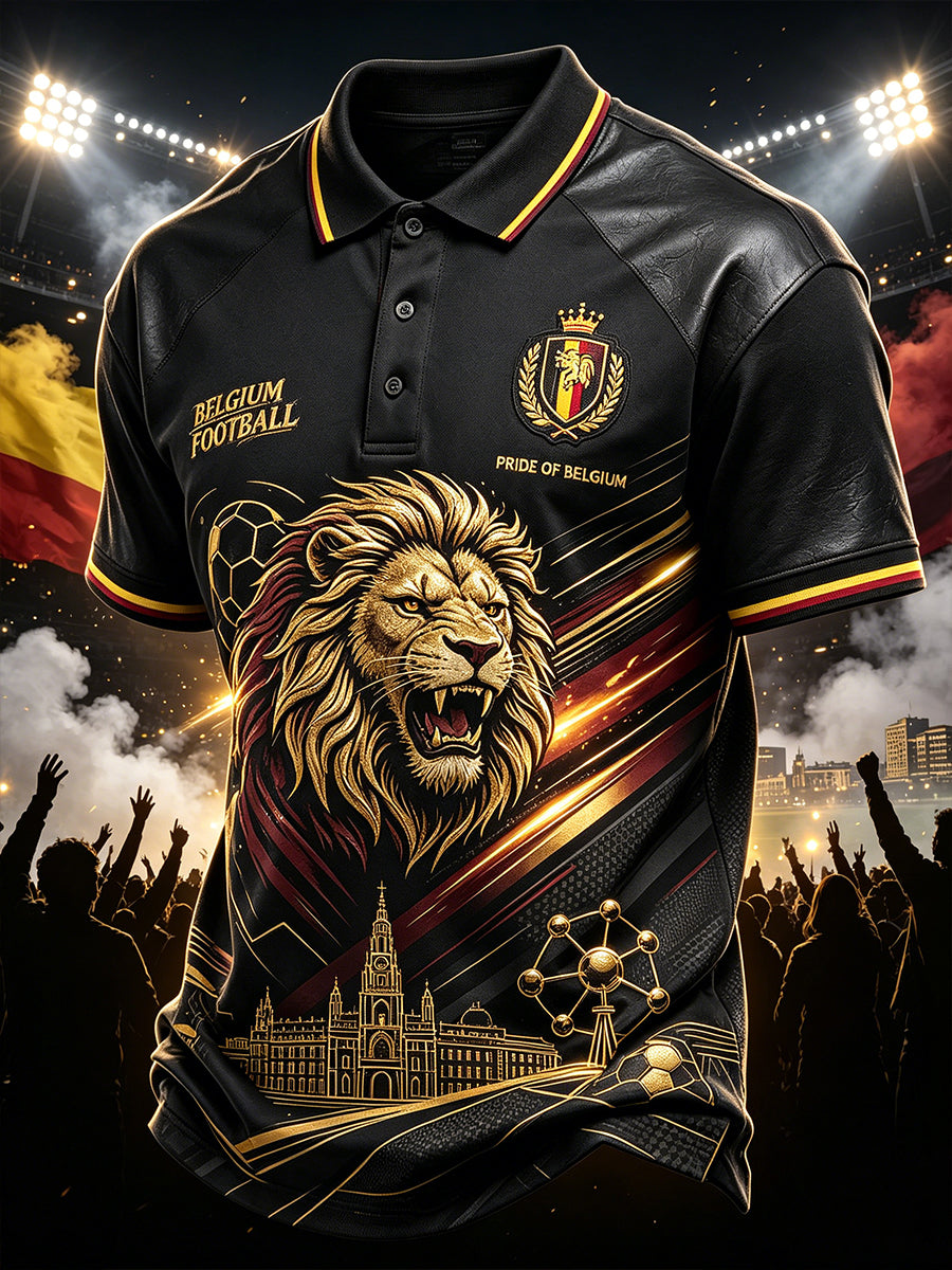 Polo à manches courtes pour homme avec imprimé lion de football