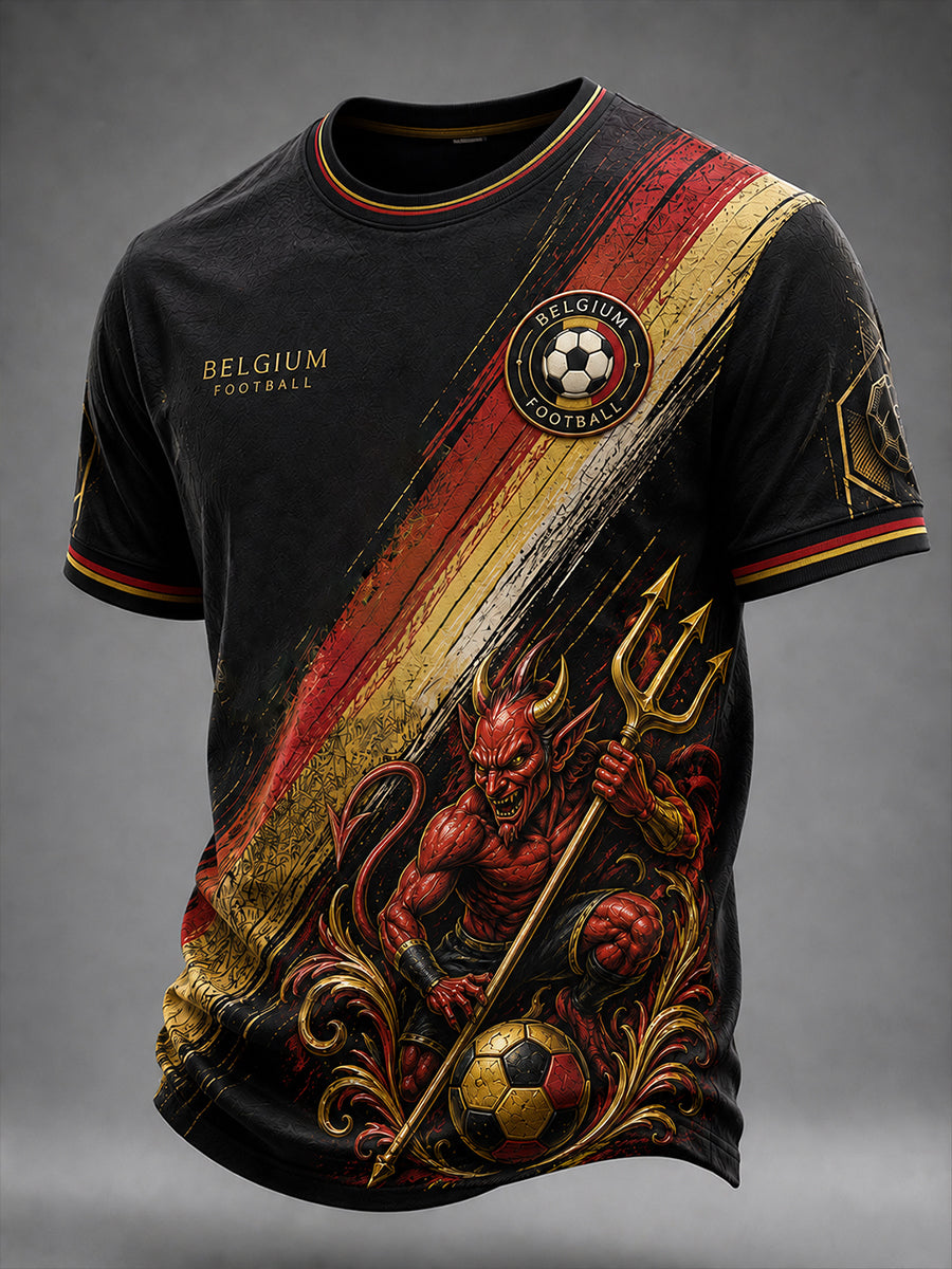 T-shirt décontracté à imprimé d'art de fan de football belge rétro