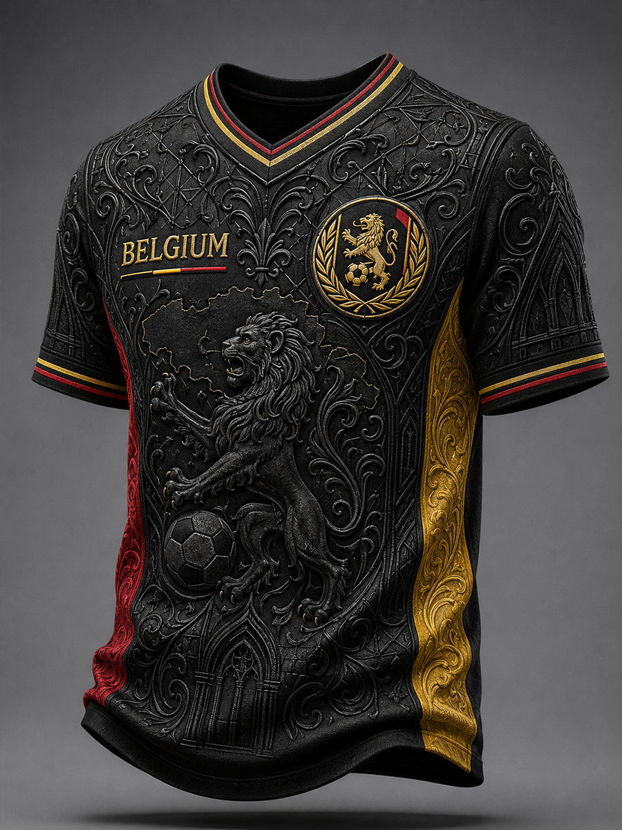 T-shirt décontracté avec impression d’art fan de football belge rétro