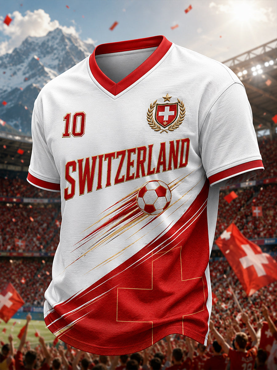 T-shirt col V à manches courtes imprimé sur le thème du football pour homme