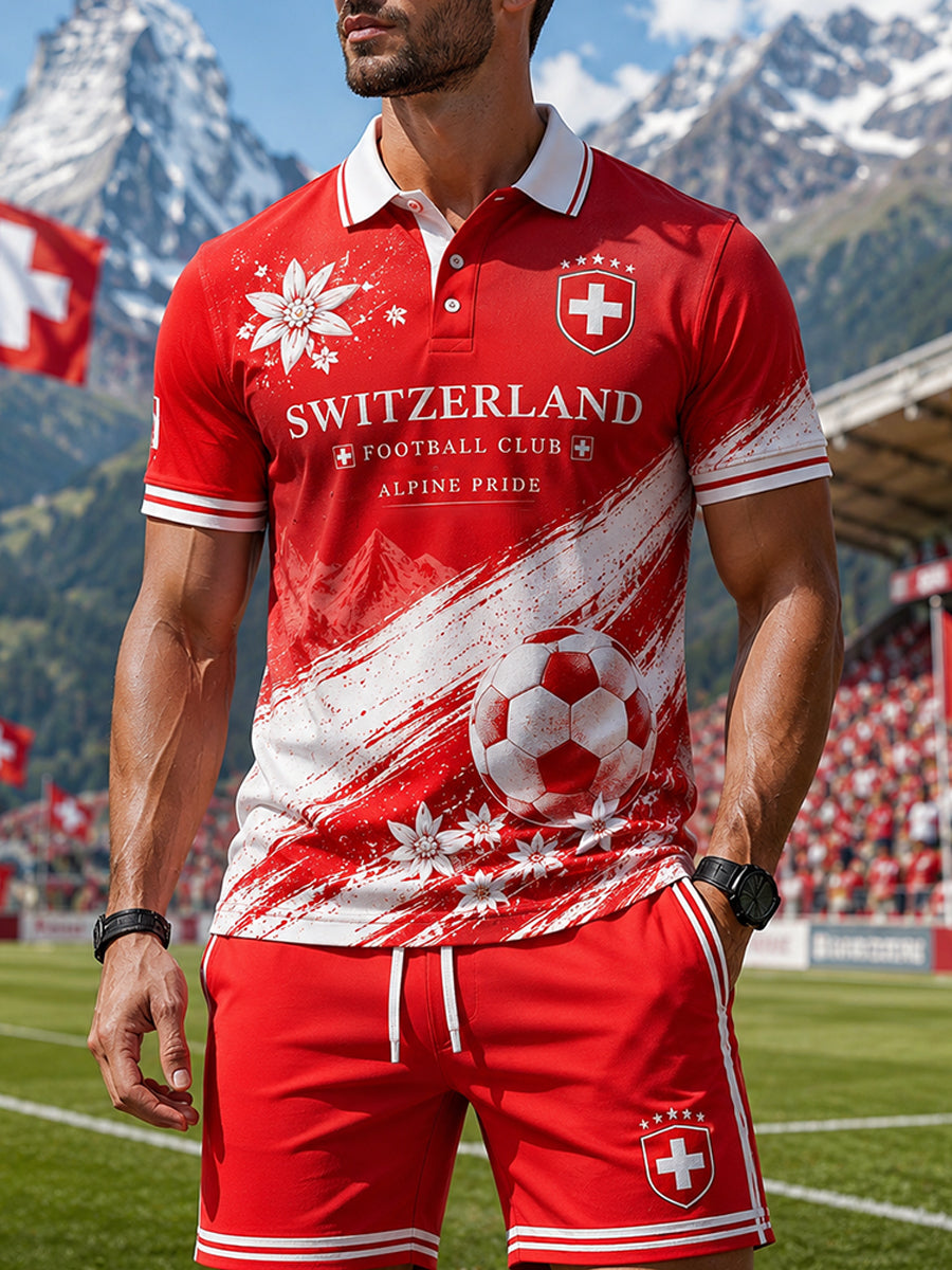 Ensemble polo sportif à manches courtes pour homme, imprimé sur le thème du football