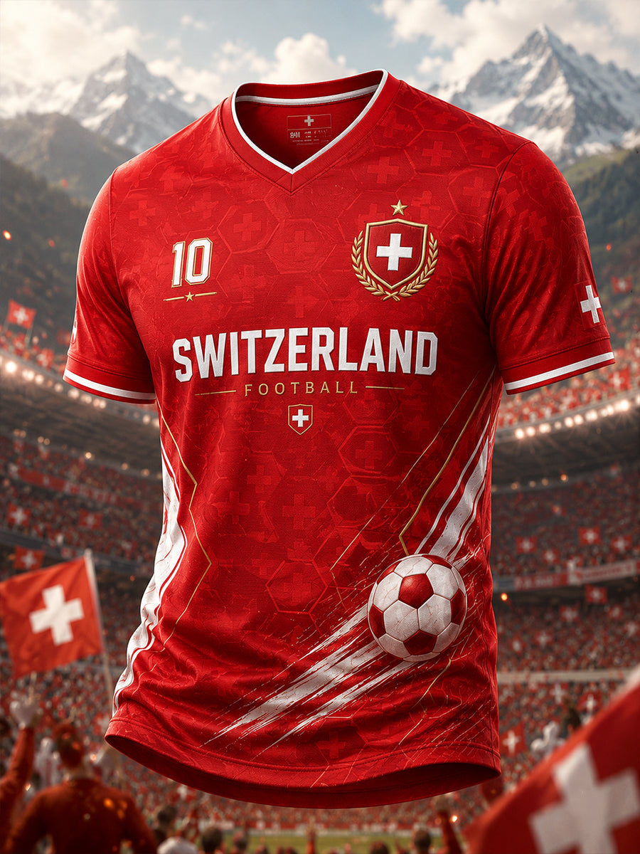 T-shirt à manches courtes et col en V pour hommes, imprimé sur le thème du football