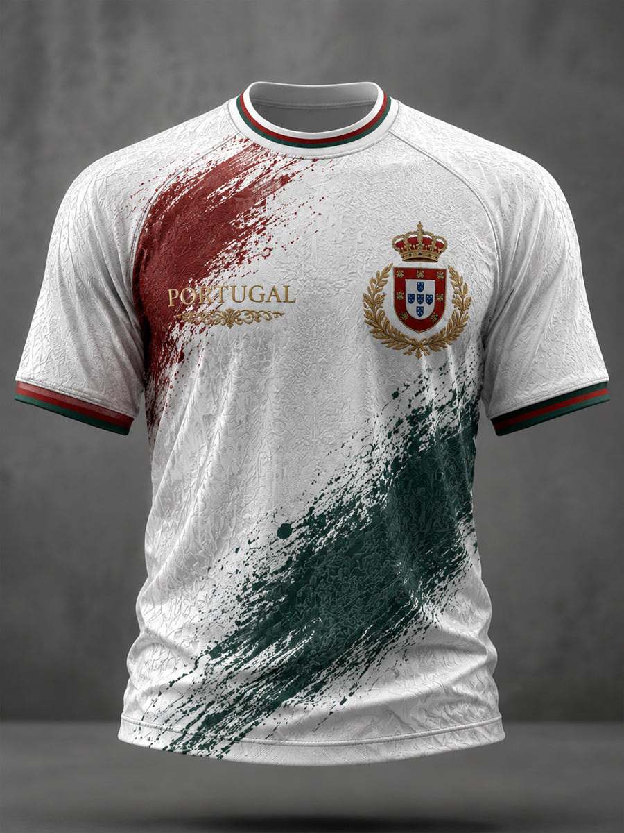T-shirt à manches courtes décontracté imprimé football portugais pour hommes