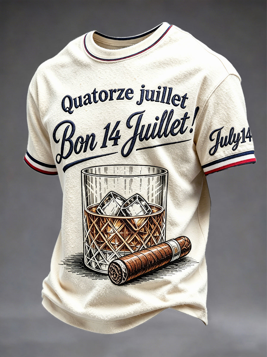 T-shirt décontracté vintage à la fête nationale française pour hommes