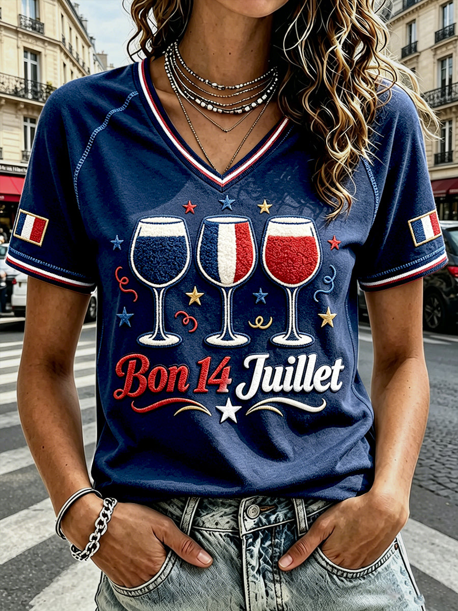 T-shirt Décontracté Femme Bleu Foncé Imprimé Français Bastille Day