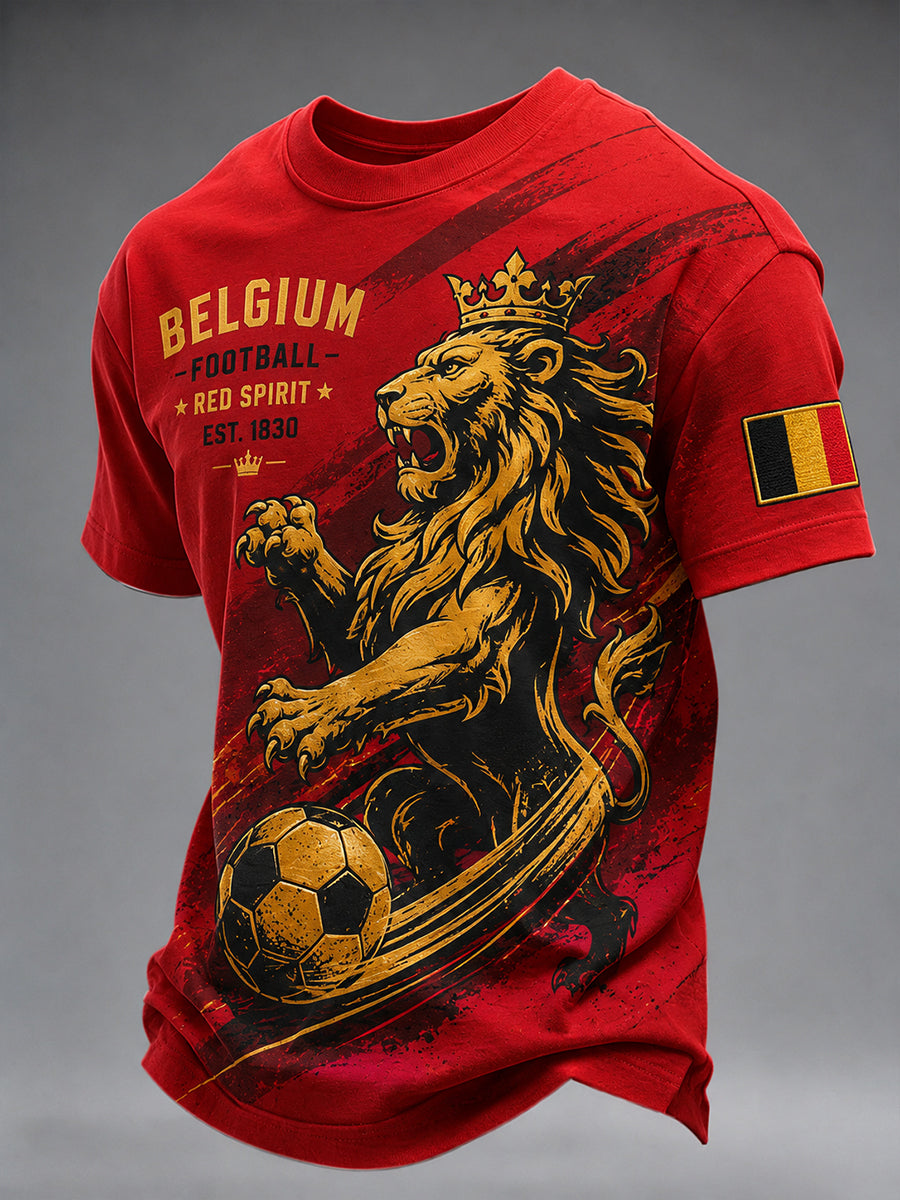 Tee-shirt Homme Manches Courtes Imprimé Lion Et Football