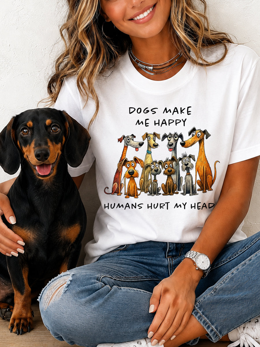 T-shirt décontracté imprimé pour les passionnés d’animaux: «Les chiens m’amusent, les humains me donnent mal à la tête» – idée cadeau originale pour les amoureux des animaux