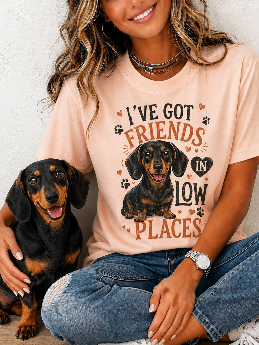 Femmes drôle j'ai des amis en bas endroits chien impression cadeau pour les amoureux des animaux de compagnie Casual Tee