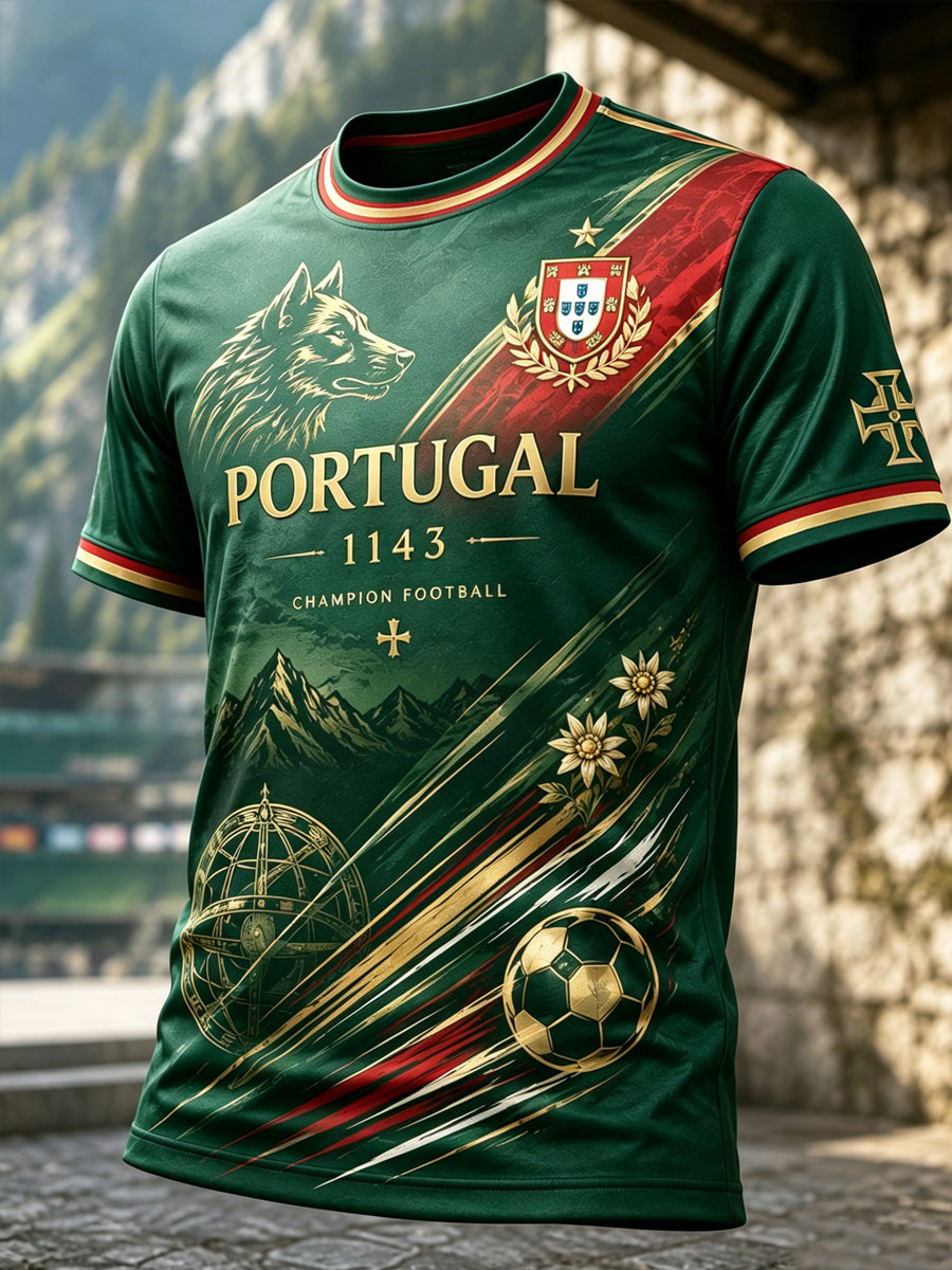 T-shirt imprimé artistique de soutien au match de football du Portugal pour hommes