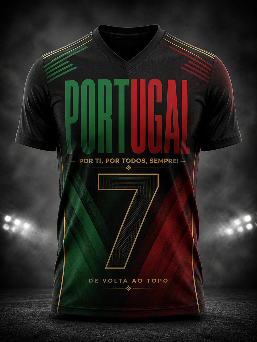 T-shirt à col en V pour hommes, motif dédié à la légende du football portugais