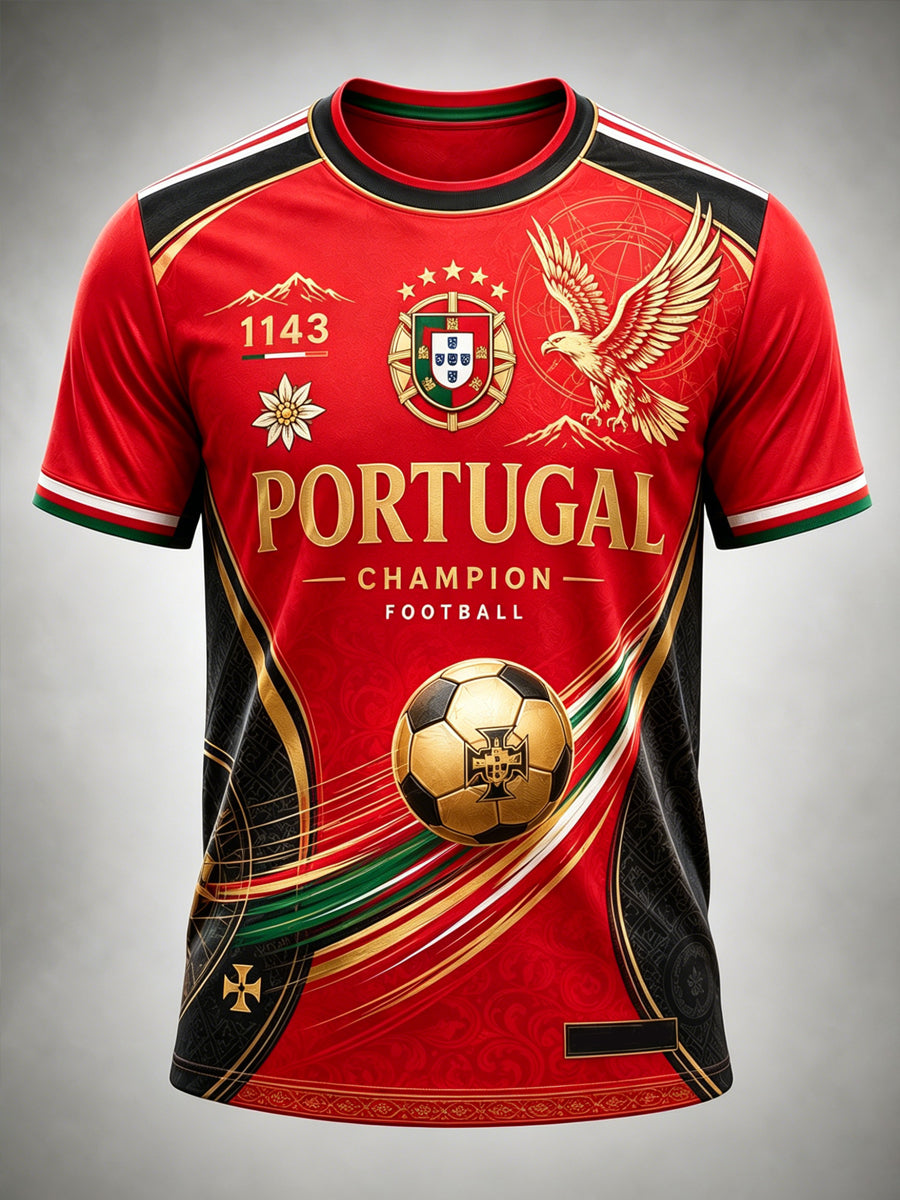 T-shirt imprimé artistique de soutien au match de football du Portugal pour hommes